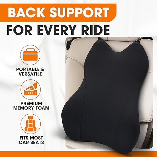 Cheer Collection Lumbar Support Pillow for Car Seat, Memory Foam Lower Back Cushion with Adjustable Straps, Ergonomic Design, Washable Cover