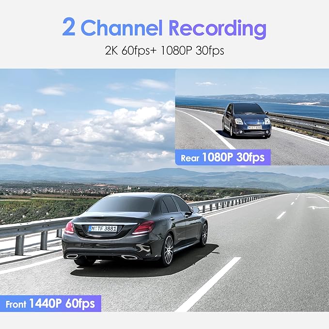 VIOFO Dual Dash Cam, 2K 1440P 60fps+1080P 30fps Front and Rear Dash Camera with Wi-Fi GPS, Parking Mode, Emergency Recording, Super Capacitor, Motion Detection (A129 Plus Duo) (Renewed)