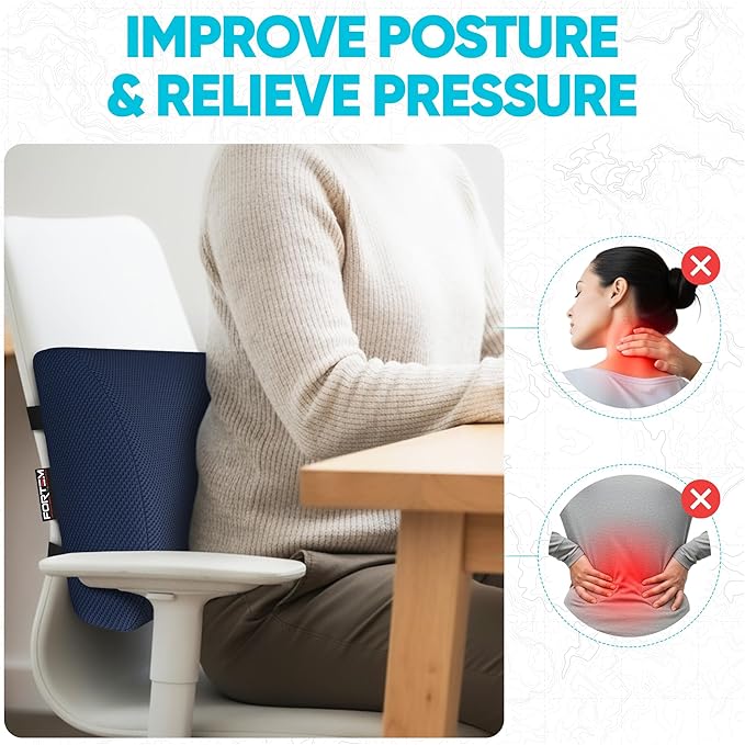 FORTEM Lumbar Support Pillow for Office Chair, Lumbar Support Pillow for Car, Back Rest for Gaming, Memory Foam Pillow, Desk Chair Cushion, Breathable & Washable Cover, Adjustable Straps