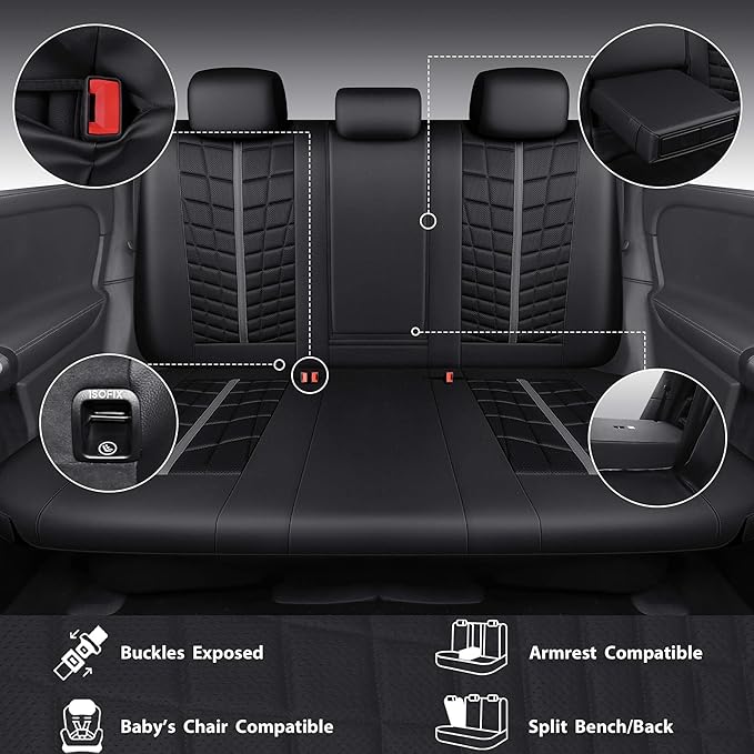 CAR PASS 3D Foam Mesh Leather Car Seat Covers Full Set, Breathable Premium Leather Seat Covers for Car,Anti Slip Universal Fit for Trucks Cars Sedans Vans SUVs, Airbag Compatible, Black Gray