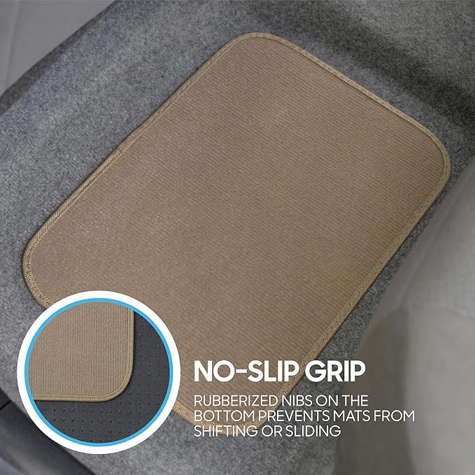 Beige Heavy Duty Front & Rear Carpet Floor Mats Universal Liners for Car SUV Van & Truck, All Weather Protection with Anti-Slip Nibs, Fit Contours of Most Vehicles