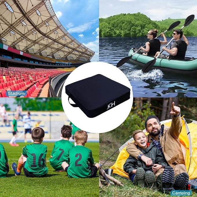 Black Stadium Seat Cushion 2 Pack, Boat Canoe Kayak Seat Cushion, Bleacher Seat Cushion, Portable and Extra Thick Cushion for Any Outdoor Events