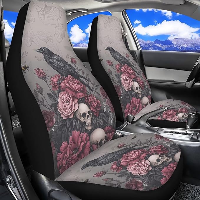 Halloween Crow Car Seat Covers Set of 2 Universal Vehicle Front Seats Interior Protector Easy to Install Interior Protection Suitable Fits Most Cars Auto SUV Sedan Truck