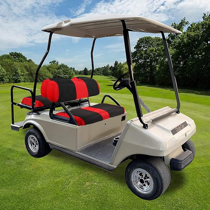 Golf Cart Covers Front and Back Seat Fit for EZGO TXT OEM Ordinary Seat Cushion, Washable EZGO Golf Cart Seat Cover, Red Fabric Seat Cover for EZGO TXT