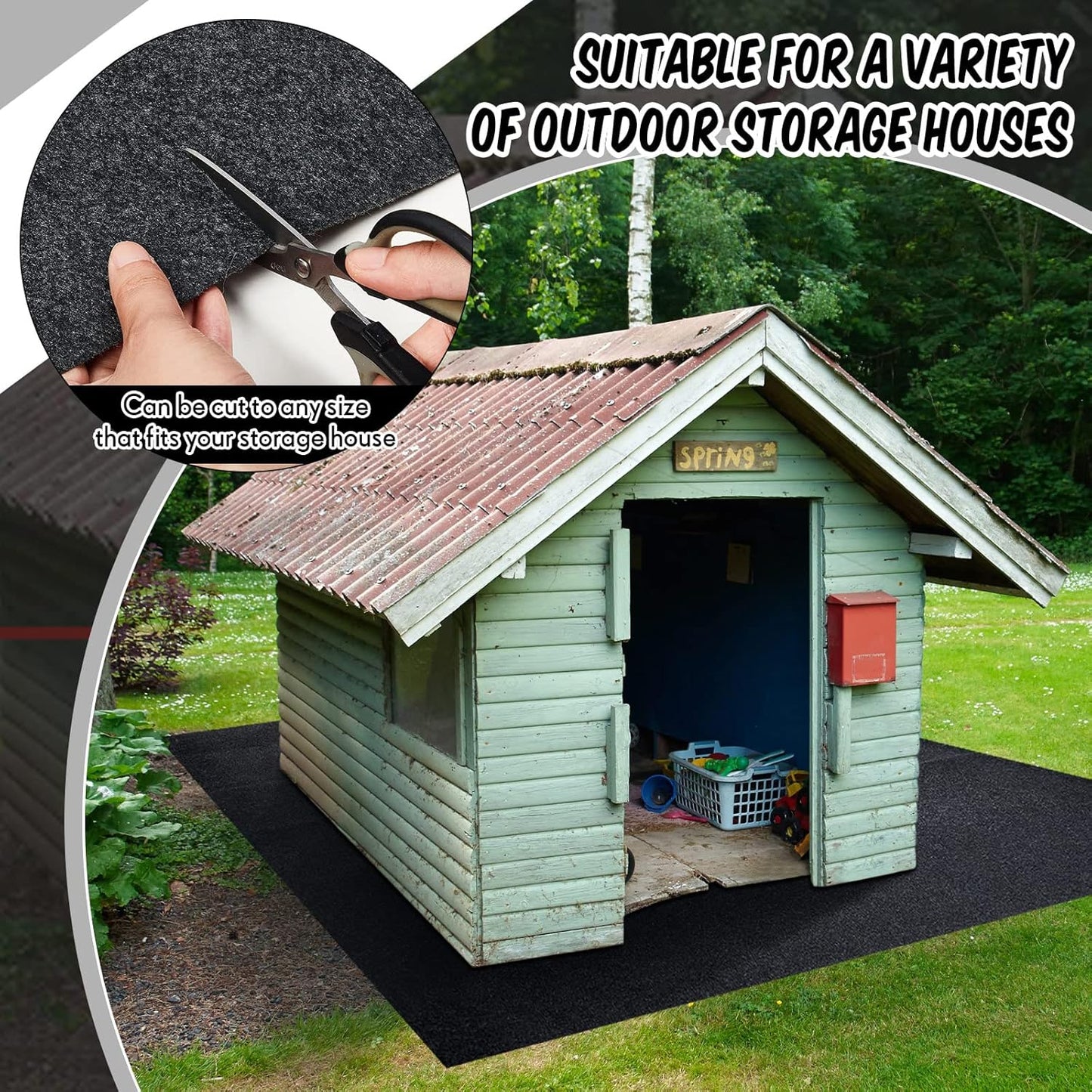 Haull Outdoor Storage Shed Floor Moat Waterproof Outdoor Carport Mat Thickened Soft Patio Furniture Pad Washable with Non Slip Backing, Storage Shed Not Included(2 x 5 ft)