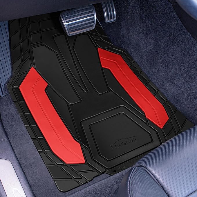 FH Group Automotive Heavy-Duty Rubber Floor Mats, Universal Fit Full Set, Climaproof, Trimmable for Most Sedan, SUV, Truck Floor Mats Red