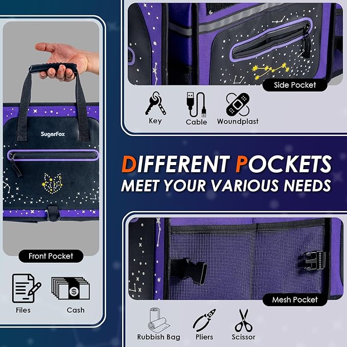 SugarFox Car Trunk Organizer | Foldable, Waterproof | Trunk Organizer for SUV/Cars | Car Organizers & Storage - Car Accessories for Women -M004 (Purple With Ice Pack, X-Large)