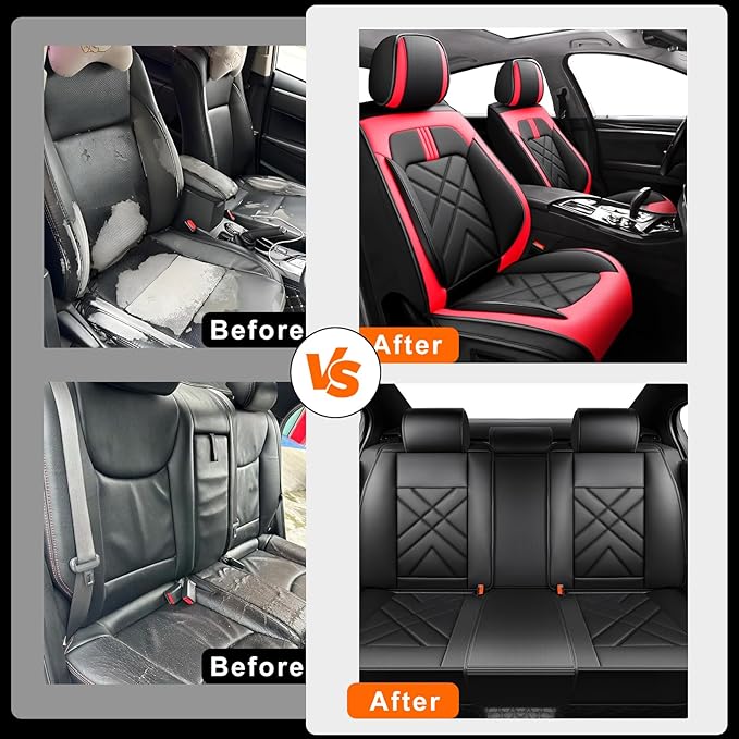 CX-70 Car Seat Covers Fit for Mazda CX-70 2025-2026, Full Coverage Premium Leather Waterproof Breathable Seat Covers, Automotive Seat Protectors, Airbag Compatible(Full Set Seats, Black & Red)