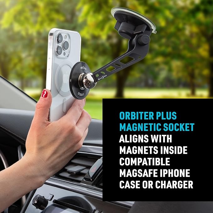 Nite Ize Steelie Windshield Kit - Magnetic Cell Phone Holder for Car Accessories - Sturdy Car Windshield Mount for Cell Phones - Orbiter Plus