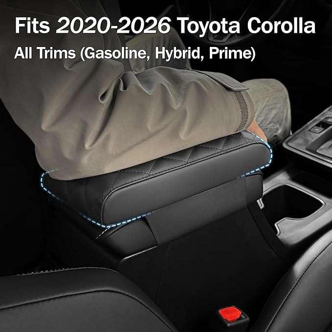 Corolla Center Console Cover/Pad Fit 2020-2023 2024 2025 2026,Faux Leather Toyota Corolla Armrest mat,Posture Improving Support Cushion,Protector Console,Waterproof, Wear-Resistant