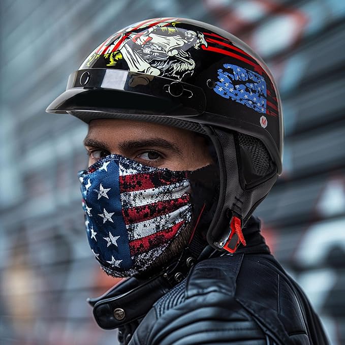 Cartman Cruiser Scooter Motorcycle Half Face Helmet, American Flag Skull USA Graphics, DOT Approved for Bike Scooter ATV UTV Chopper Small