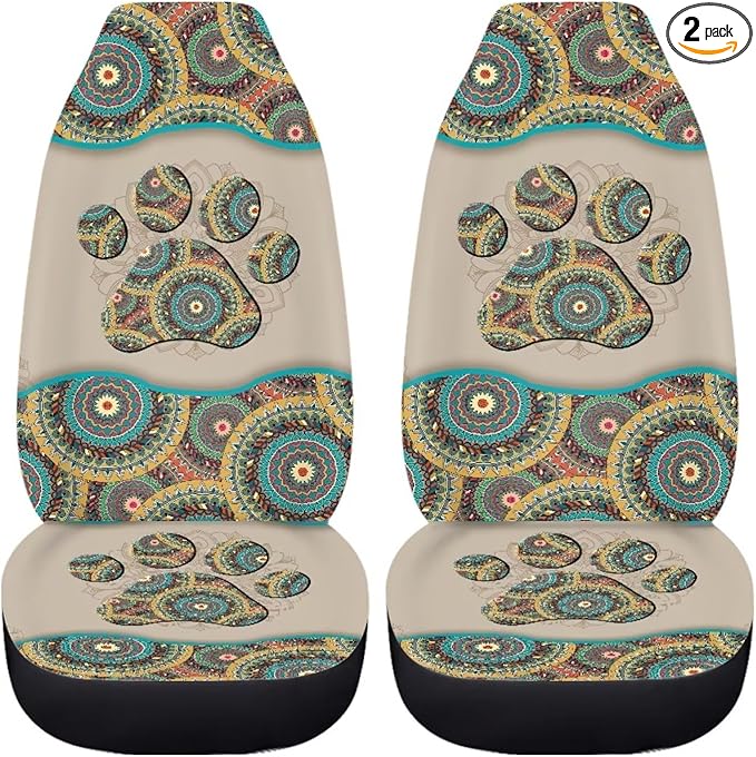 BIGCARJOB Aztec Tribal Paw Car Seat Covers Front Seat Protector 2 Packs Set of Vehicle Interior Seat Mat Cover Universal Fit Cars,Sedan,Truck,SUV