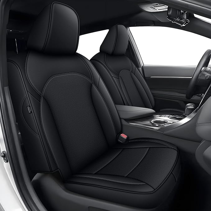 AOMSAZTO Custom Fit Seat Covers for Toyota Camry 2025-2026 XLE XSE Full Set Faux Leather Car Seat Covers Waterproof Airbag Compatible Interior Protection (Black)