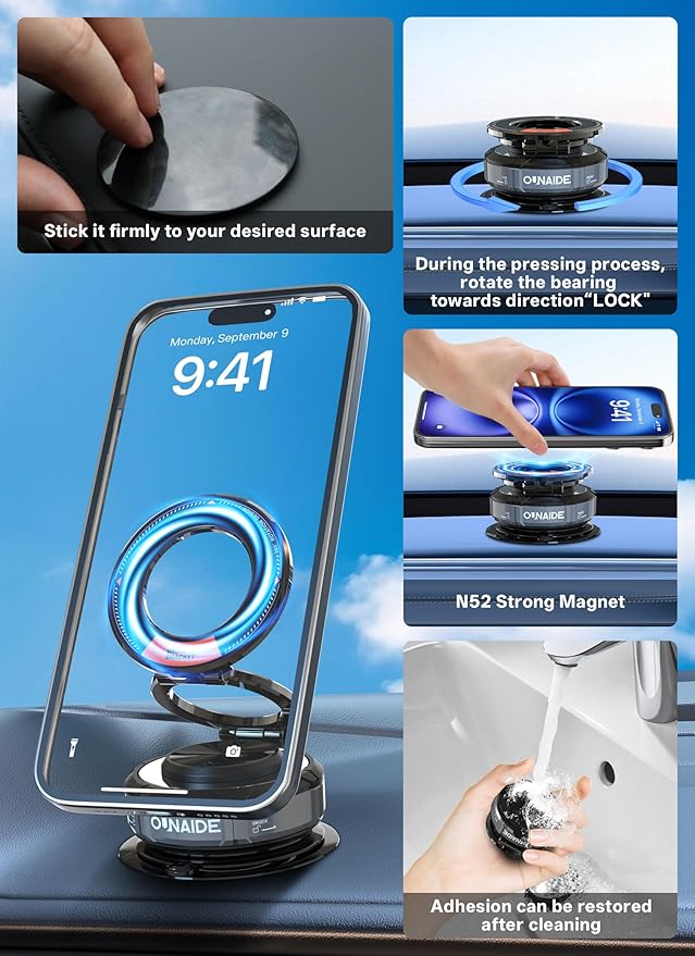 Car Phone Holder for Magsafe Car Mount 360° Adjustable Vacuum Magnetic Phone Holder 98LBS Suction Zinc Alloy Foldable Car Cell Phone Holder iphone Home Travel for iPhone 17 Pro Max 16 Christmas Gifts