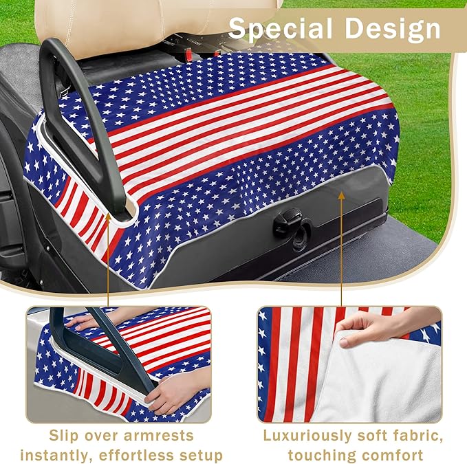 YOKYHOM American Flag Golf Cart Seat Covers for 2/4-Seater, Patriotic USA Seat Towel Blanket Keeps Seats Cool & Clean for Summer, Microfiber Fits EZGO, Club Car, Yamaha, 51"x31"