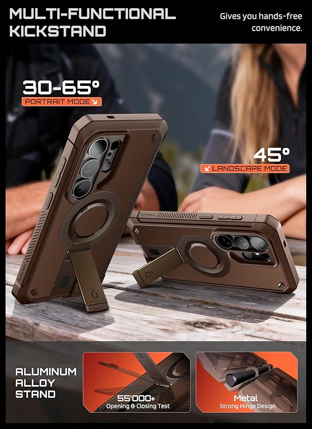 SUPCASE for Samsung Galaxy S26 Ultra Case with Stand, Military-Grade Drop Protection, Compatible with Wireless Charging/MagSafe, Built-in Screen Protector & Front Frame – UB Pro Mag, Brown