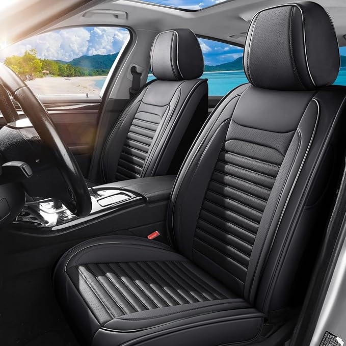 Car Seat Covers Full Set Fit for Toyota Prius 2001-2026, Premium Faux Leather Car Seat Protector,Breathable Anti-Slip Full Wrapping Edge Seat Covers(Black,Full Set)