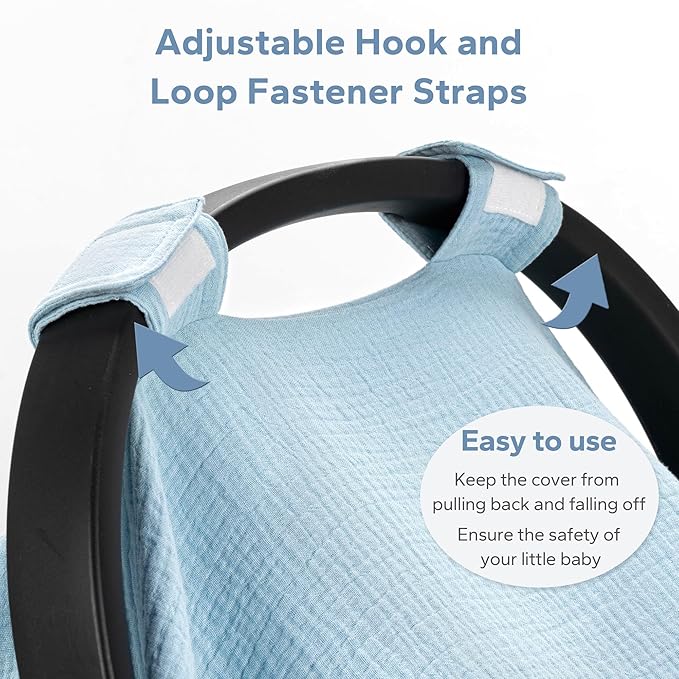SERAPHY 100% Muslin Cotton Car Seat Cover Baby, 2 Pack Universal Carseat Covers Baby Boy Girl, Breathable Car Seat Canopy, Soft Infant Car Seat Cover for Summer and Winter—2 Pcs Blue&Flowers