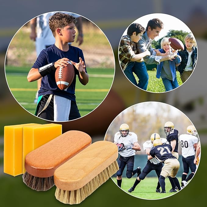 Football Prep Kit – Premium Leather Conditioning Set with 2 Wax Bars & Dual Brushes (Horsehair & Hog Bristle) for Enhanced Grip & Durability
