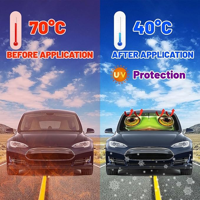 Socira Funny Frog Car Windshield Sunshade Umbrella Foldable Frog Eye Umbrella Sun Shade Windshield Cover Sunshade Frog Car Accessories Blocks Uv Rays Keeps Cool (57" X 30")