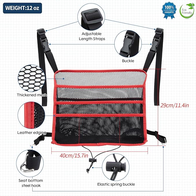 eing Car Seat Organizer Seat Back Storage Bag, Car Net Pocket Handbag Holder, Barrier of Backseat Dog Pet Kids for Car, Automotive Consoles Purse Holder, Black+Red Line