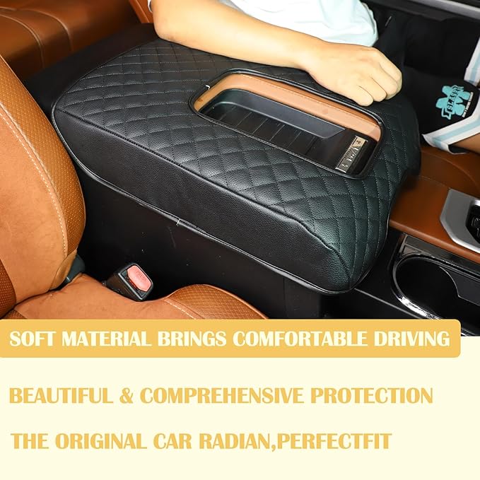 CHEAYAR Center Console Armrest Cover Kit,Console Armrest Cushion Automotive Customized Console Armrest Cushion, Fit for Toyota Tundra 2014-2020 Accessory Organizer Protector (Plaid - All Black)