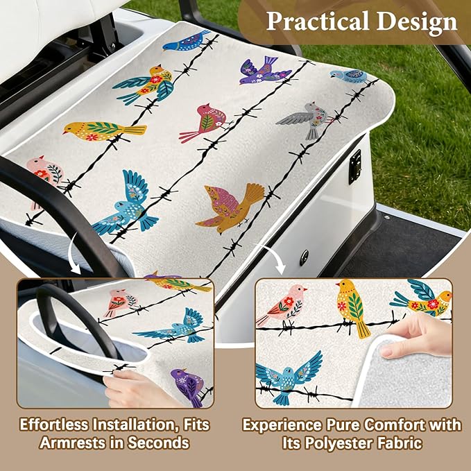 Golf Cart Seat Covers, Bird Golf Cart Seat Towel Blanket Club Car for Golf Lover Summer, Golf Cart Accessories, Keep Seat Comfortable and Cool for 2-Seat Golfs Carts, Gifts for Christmas Thanksgiving