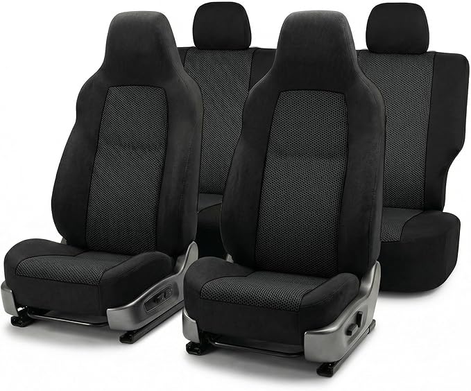 FH Group Car Seat Covers Classic Cloth Seat Covers Full Set with Gift – Universal Fit for Cars Trucks & SUVs (Black) FB102114