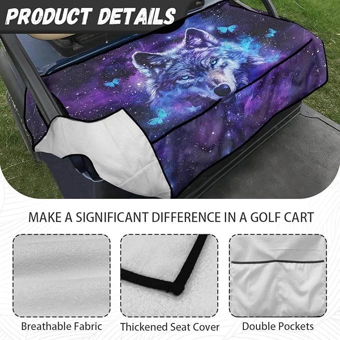 Biyejit Golf Cart Seat Covers with 4 Pockets Golf Cart Seat Towel Blanket Fits 2-Seat Golf Carts, Golf Cart Accessories