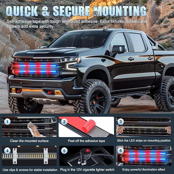 Nilight 2PCS 24 inch Truck Grille Strobe Lights Strip 384 LED Emergency Light Red Blue Flexible Side Flashing Warning Caution Safety Waterproof Lighting Kit for Trucks Tow Plow Construction Vehicles
