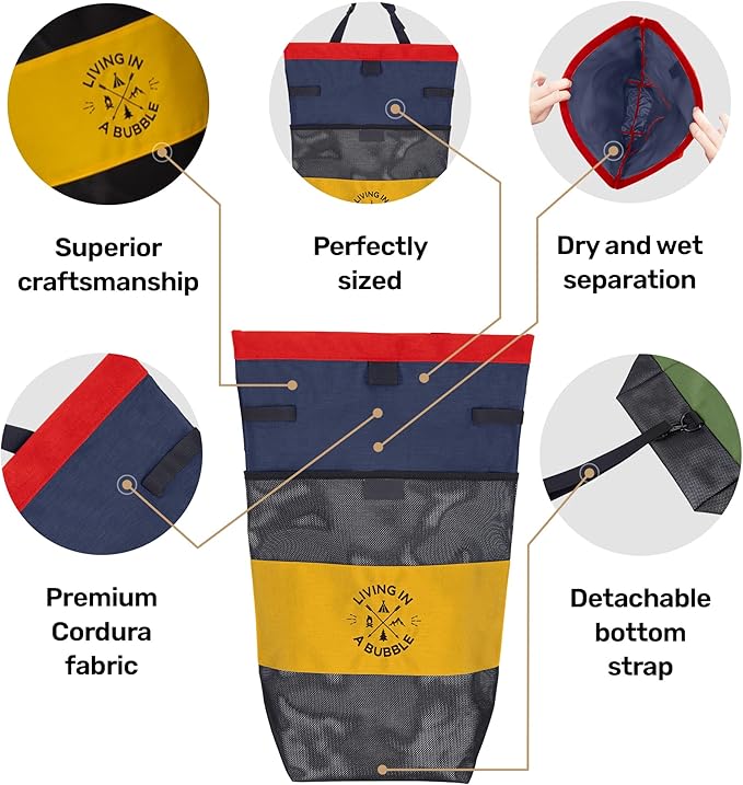 Living in a Bubble Wet Dry Laundry Bag – Portable Waterproof Laundry Hamper for RV, Campervan & Travel – Foldable Clothes Organizer with Separate Wet & Dry Compartments