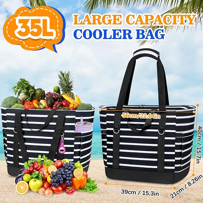 HUANLANG Soft Cooler Bag Insulated for Travel,Large Insulated Grocery Bags with Zippered Top,PEVA Collapsible Food Delivery Cooler Bag for Beach, Travel, Picnics