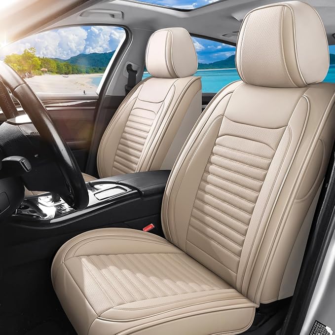 Car Seat Covers Full Set Fit for Toyota RAV4 Hybrid 2016-2026, Premium Faux Leather Car Seat Protector,Breathable Anti-Slip Full Wrapping Edge Seat Covers(Beige,Full Set)