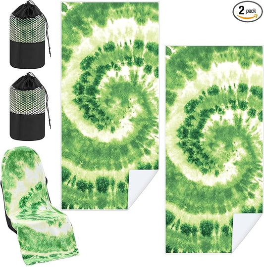 2 Pack Car Seat Towel Covers with Storage Bag 63 x 32 Inch Athletic Running Towel Seat Sweat Washable Non Slip Cover Gift for Car Outdoor Sport Activities (Green Tie Dye)