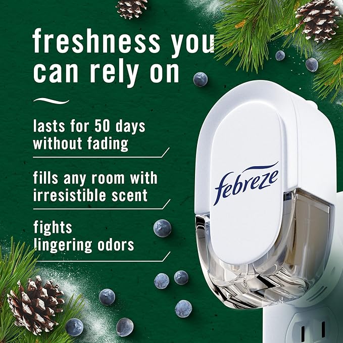 Febreze Odor-Fighting Fade Defy PLUG Air Freshener White Pine & Juniper Berry, 0.87oz Oil Refill, 2 Count