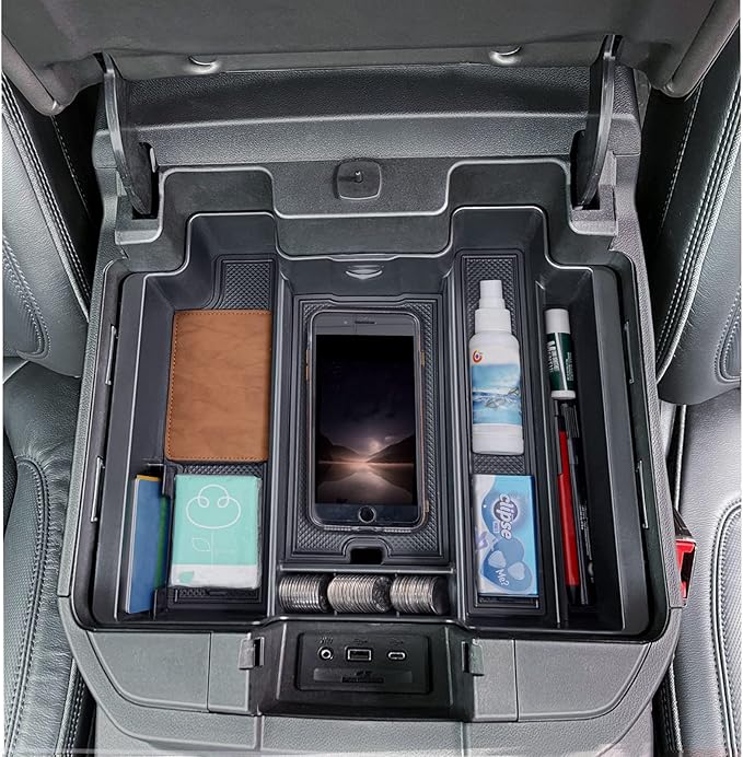 TOPINSTALL 4 Compartments Full Size Tray Compatible with 2019-2022 GMC Sierra Chevy Silverado 1500 and 2020-2023 Silverado/Sierra 2500HD 3500HD Full Console w/Bucket Seats ONLY