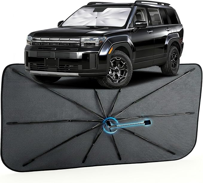 Car Windshield Sun Shade for Hyundai Santa Fe 2019-2026 –[Reflective Coated Fabric] Sunshade Umbrella for Front Window, Car Shades Sun Visor Keep Car Cool and Protects Interior, 1:1 Exact Fit