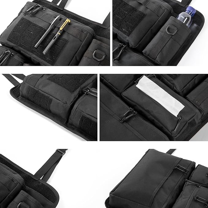 6 Pack Tactical Molle Car Seat Back Organizer - Tactical Vehicle Panel Organizer with 5 Detachable Molle Pouch,US Flag Patch and Keychain,Great Trunk Accessories for Man