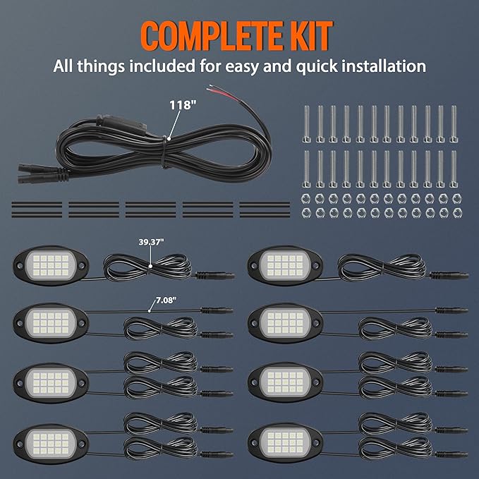Pure White LED Rock Lights 8 Pods - Waterproof LED Underglow Light, Underbody Glow Lamp for Car Truck ATV UTV SUV Offroad Boat