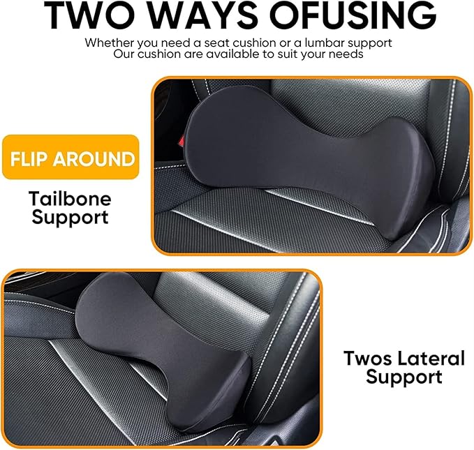 Memory Foam Car Seat, Car Lumbar Support Pillow Tailbone Support Cushions, Back Pad Massager Waist Cushion for Car Seat, Office Chair(1 Wine red)