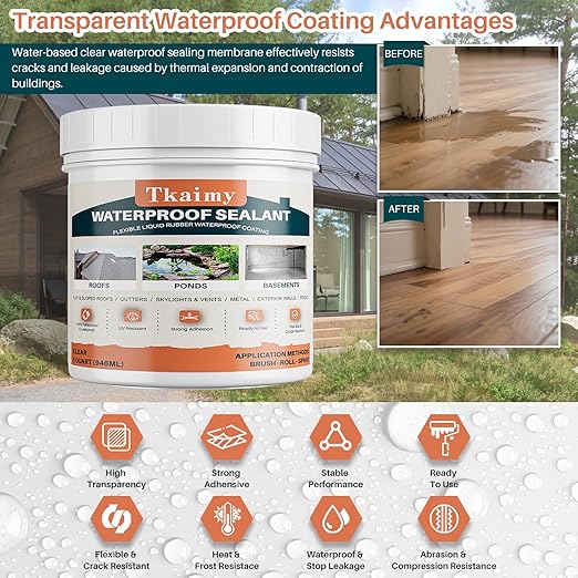 1 Quart (32oz) Invisible Waterproof Agent, Transparent Waterproof Coating for Roof Repair, Walls, Window, Bathroom, Kitchen, Water-Based Clear Sealant, Indoor & Outdoor Water Proof Coating Sealant