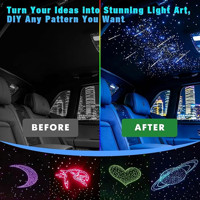 20W RGBW Twinkle Dual-Head APP Fiber Optic Lights, Pure White Meteor Light Kit+800pcs*0.03in(9.8ft/3m) Optical Fiber Star Ceiling Light Kit for Car Headliner Star/Home