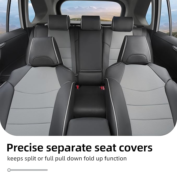 Lolcar Rav4 Seat Covers Custom Fit for Toyota Rav4 2021-2024 Prime SE,XSE & 2019-2025 Hybrid/PHEV SE,XSE, Leather Truck Seat Cover Full Set for SUV,Faux Leather(Black/Gray)