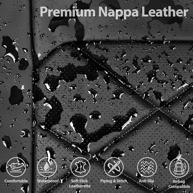 CAR PASS Luxury Nappa Leather Back Seat Covers, Piping Water Resistant Premium Faux Leather Rear Bench Seat Covers, Breathable Backseat Cover Universal Fit for Most Sedan SUV Van Truck, Black