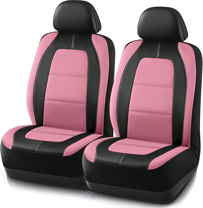 Road Comforts Car Seat Cover, Leather Car Seat Covers, Front Low Back Sport Seat Covers, Airbag Compatible, Universal Fits for Most Cars (Pink)