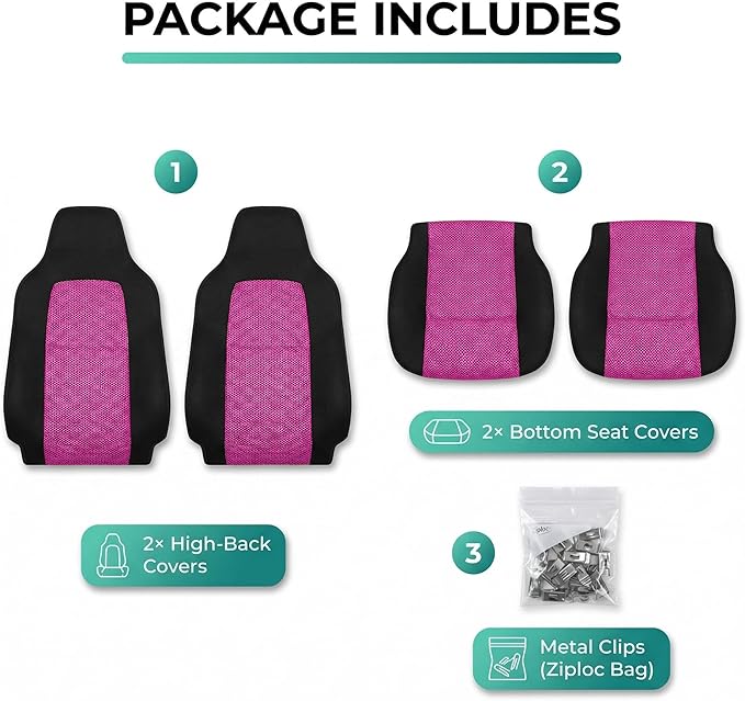 FH Group Automotive Front Car Seat Covers for SUV, Trucks, Sedan and More - Universal Fit Front High Back Design Interior Accessories - 3D Mesh Fabric Center Panel - Pink