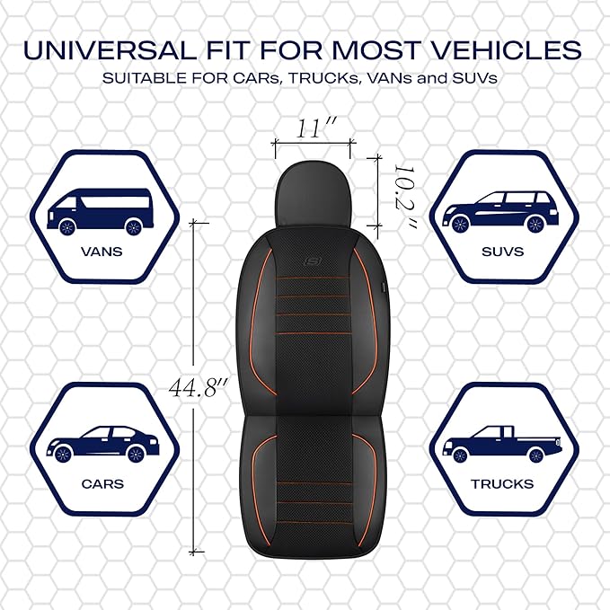 Skechers Air-Cooled Memory Foam Seat Covers,Mesh Thick Car Seat Covers,Piping Leather Car Seat Covers Front Seats,Airbag Compatible,Automotive Comfort Universal FitMost Cars,Vans,Truck,SUV,Orange