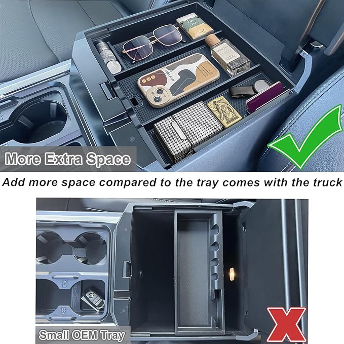 PIMCAR Full Center Console Organizer Tray for 2023-2026 Ford F250 F350 F450 F550 Super Duty, Truck Storage Insert with Non-Slip Pad (Full Console w/Bucket Seats ONLY) Not for Work Surface Console