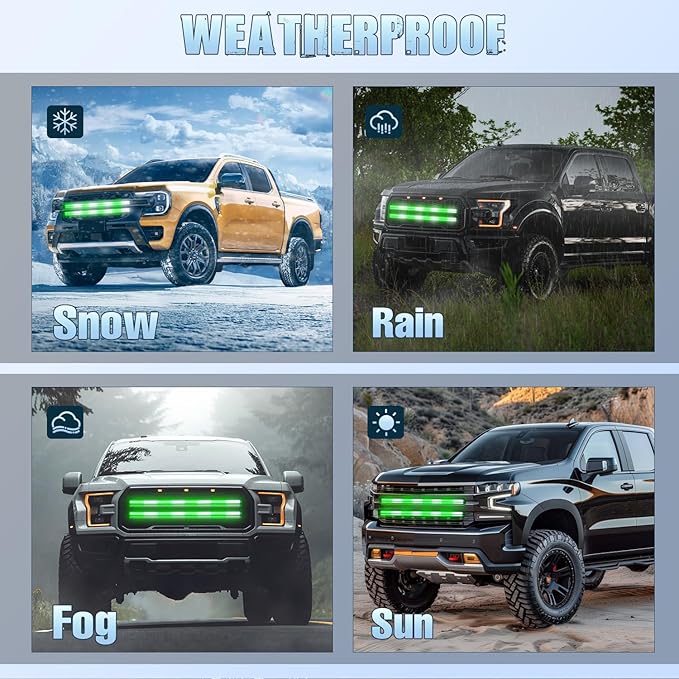 Nilight 2PCS 24 inch Truck Grille Strobe Lights Strip 384 LED Emergency Light Green White Flexible Side Flashing Warning Caution Safety Waterproof Lighting Kit for Trucks Tow Plow Construction Vehicle
