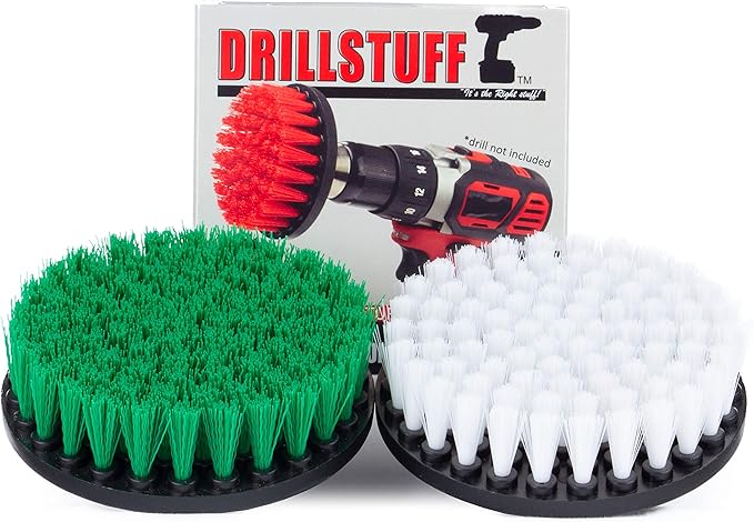 Cleaning Brushes - Green and White - 5 inch Diameter Soft and Green Rotary Scrub Brushes for Carpet, Upholstery, Glass, Leather, Kitchen, Bathroom, Oven, Shower